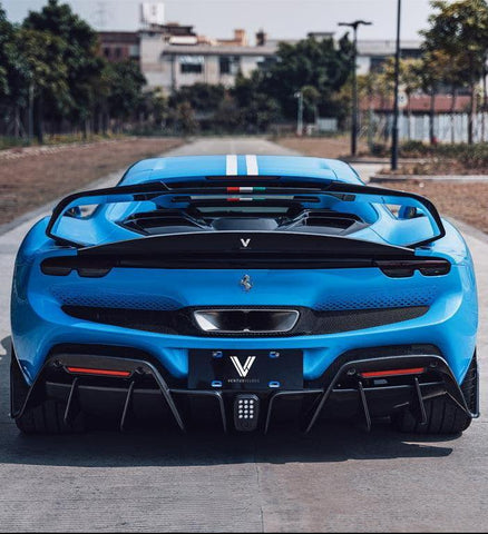 Ferrari 296 GTB GTS with Aftermarket Parts - Rear Ducktail Spoiler & GT Wing FRP / Carbon Fiber from Ventus Veloce