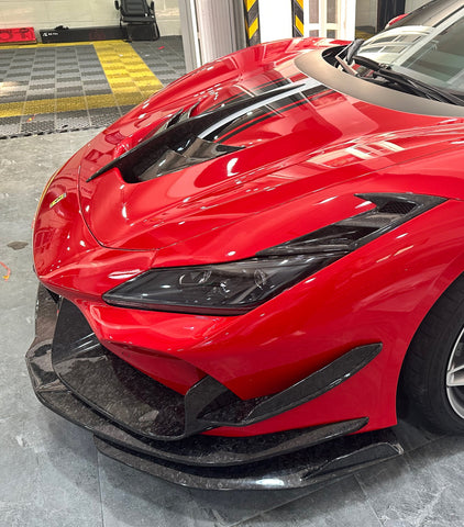 Ferrari F8 Tributo Spider 2020 2021 2022 2023 with Aftermarket Parts - Front Corner Splitter Pre-preg Carbon Fiber from Ventus Veloce