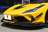 Ferrari F8 Tributo Spider 2020 2021 2022 2023 with Aftermarket Parts - Front Corner Splitter Pre-preg Carbon Fiber from Ventus Veloce
